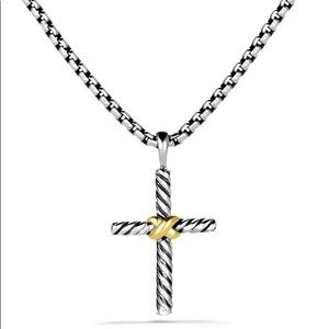David Yurman Petite X Cross with Gold on Chain
